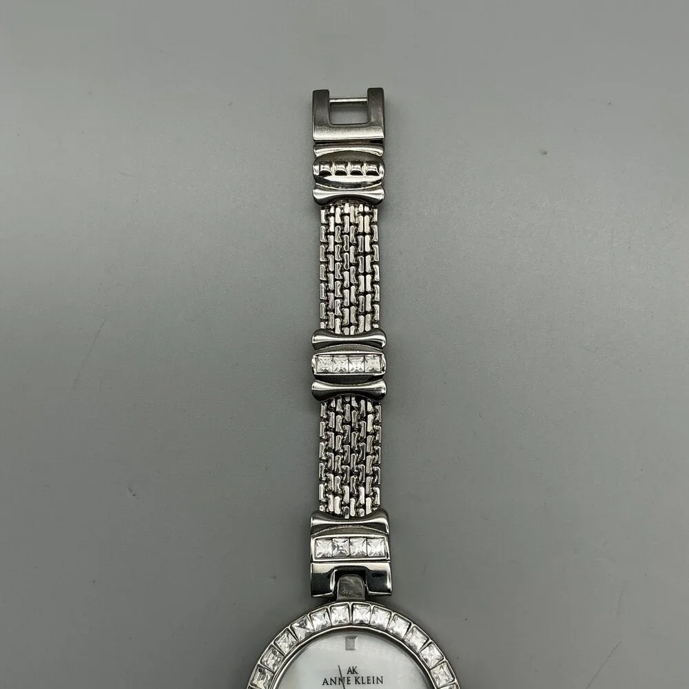 Anne Klein Womens Watch 26mm MOP Dial Silver Tone Crystals New Battery 7.25